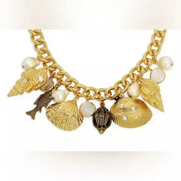 KURT GEIGER LONDON Eagle Shell Bib Necklace Gold Chunky 16" Pave Crystal NWT - Picture 4 of 12